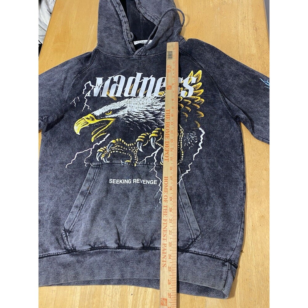 Pacsun Madness Lightning Strikes Eagle Hoodie Washed Gray Men Medium 20.5pit2pit - Picture 6 of 6